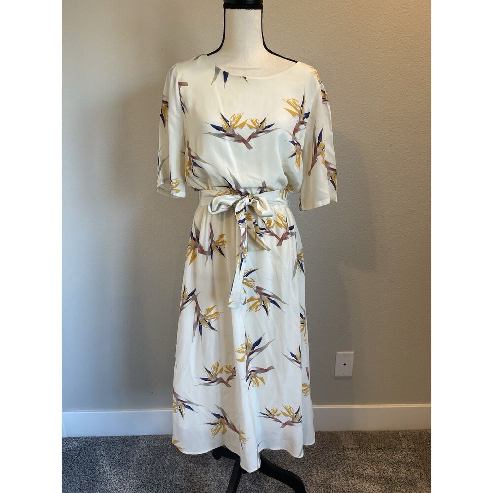 Amour Vert Birds of Paradise Women's Floral 100% Silk Midi Dress Size XS